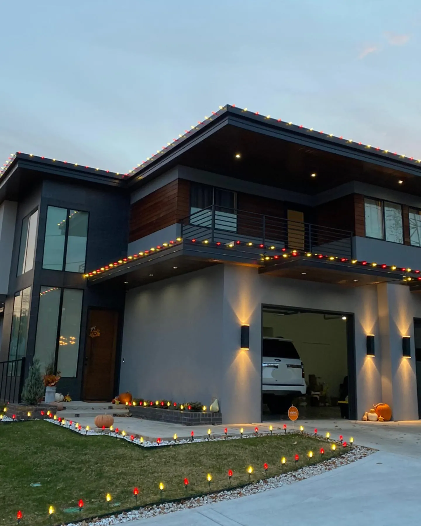 Holiday lights on a home